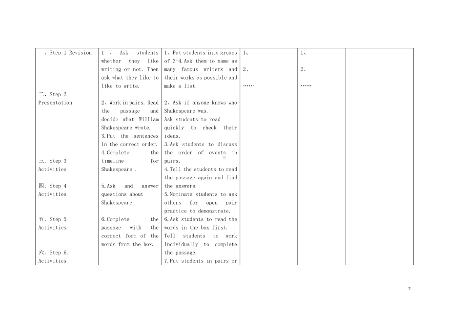 外研版七年级下册英语Module 9 Life history Unit 2 He decided to be an actor教案.doc_第2页