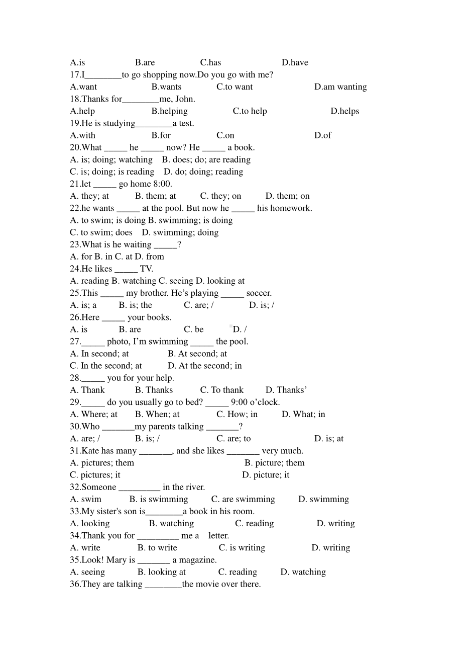 人教版七年级下册 英语Unit 6单项选择专项练习（含答案）.doc_第2页