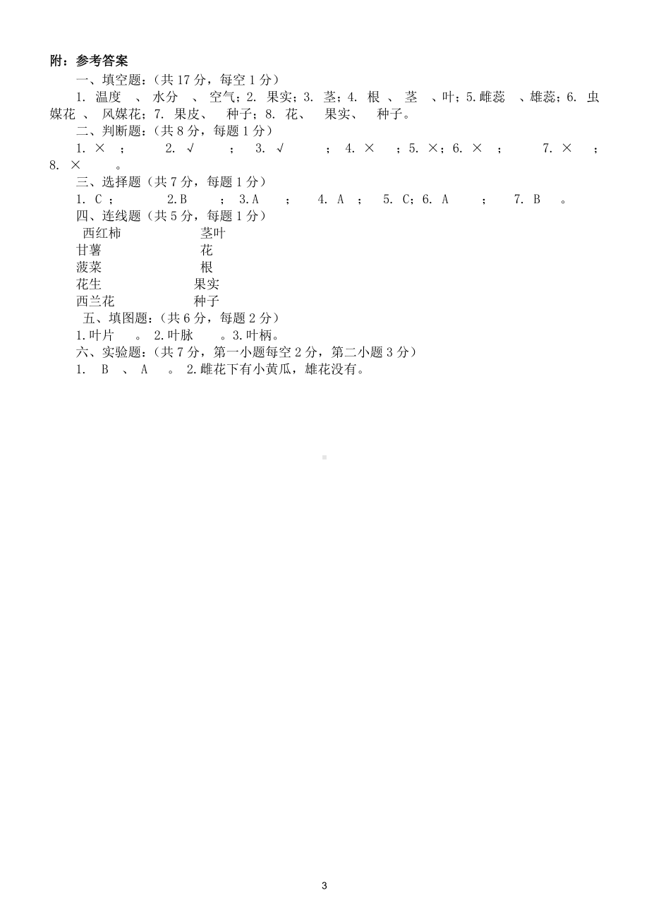 小学科学苏教版三年级下册第一单元《植物的一生》检测题3.doc_第3页