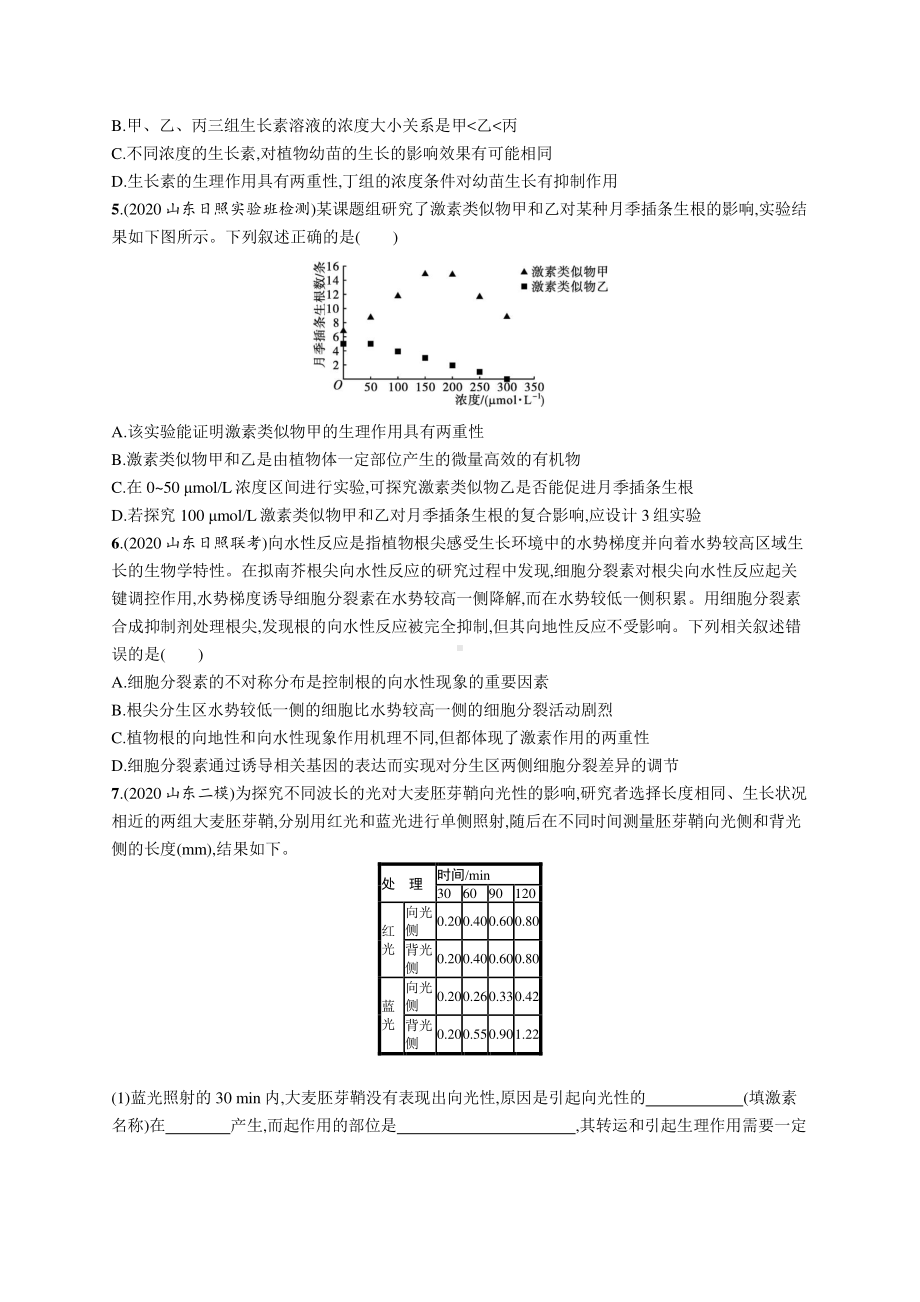 2022年（新教材）新高考生物一轮复习练习：课时规范练30　植物生命活动的调节.docx_第2页