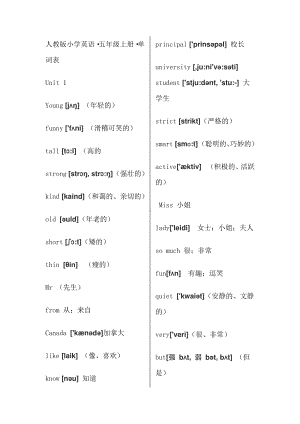 人教版小学英语五年级单词表(带有音标).doc