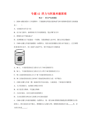 安徽省中考物理经典题库汇编专题12 浮力与阿基米德原理（学生版+解析版）.docx