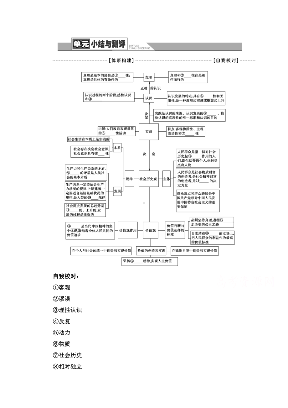 （新教材）高中政治人教版（2019）必修4教学案：第二单元 认识社会与价值选择 单元小结与测评（含解析）.doc_第1页