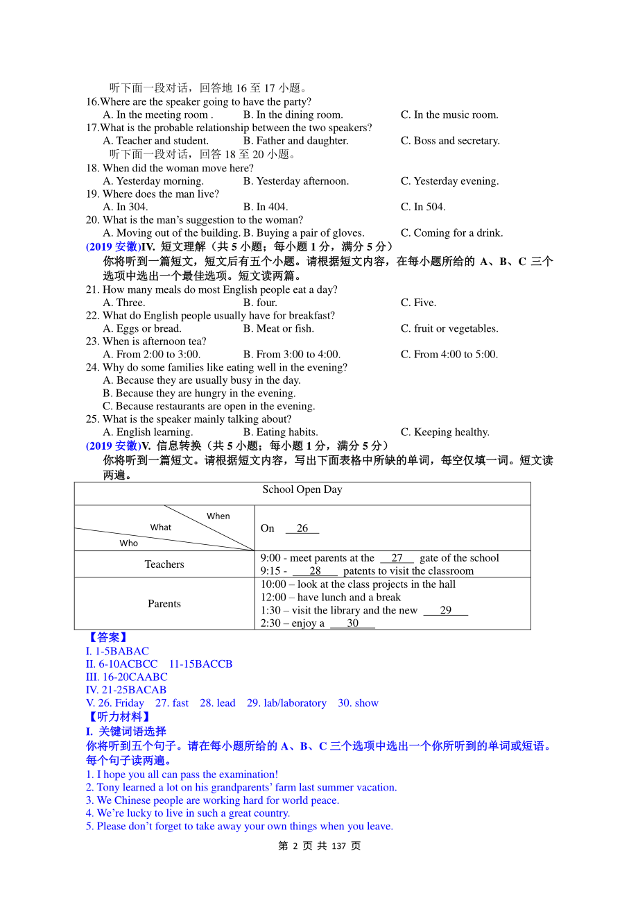 2019中考英语真题分类汇编：专题十一、听力测试.doc_第2页