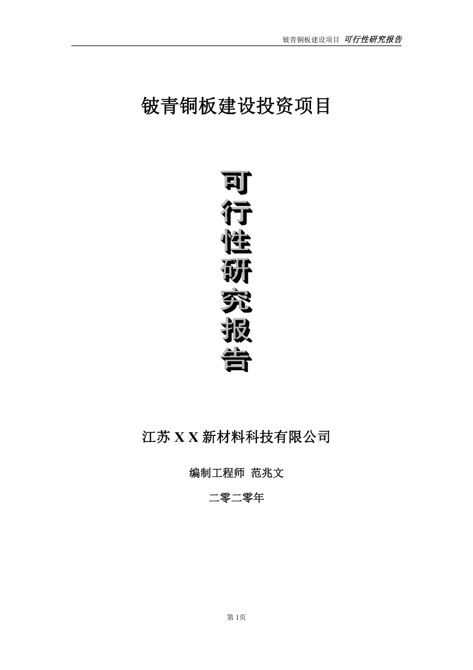 铍青铜板建设投资项目可行性研究报告-实施方案-立项备案-申请.doc_第1页