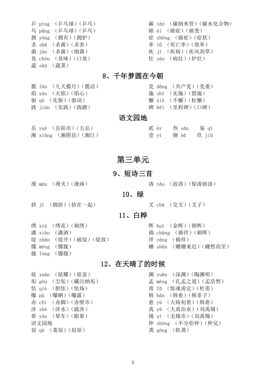 小学语文部编版四年级下册生字组词汇总（含拼音）（精心整理直接打印每生一份熟读熟记）.doc_第2页