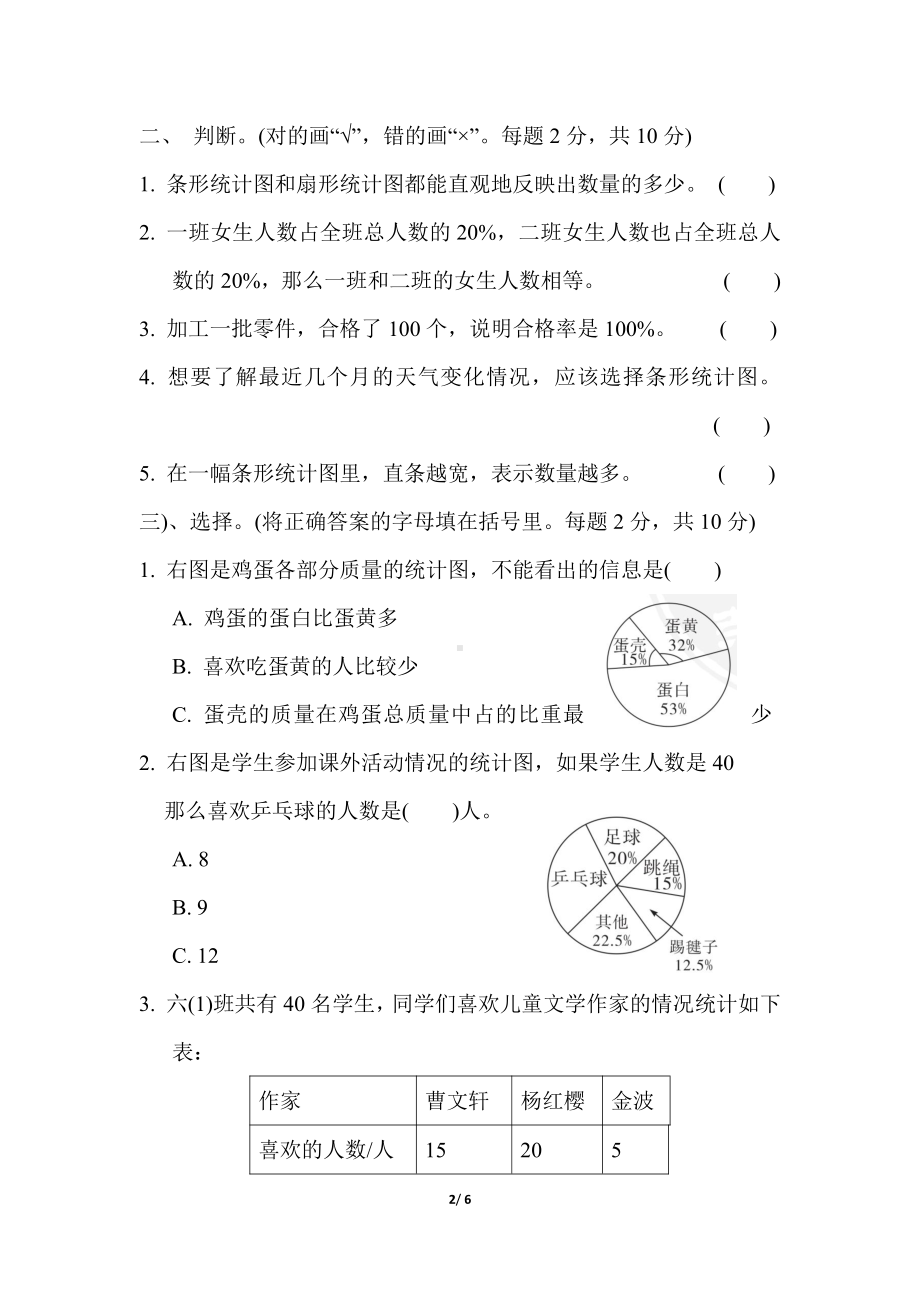 扬州苏教版六年级数学下册第一单元《扇形统计图》测试卷.pdf_第2页