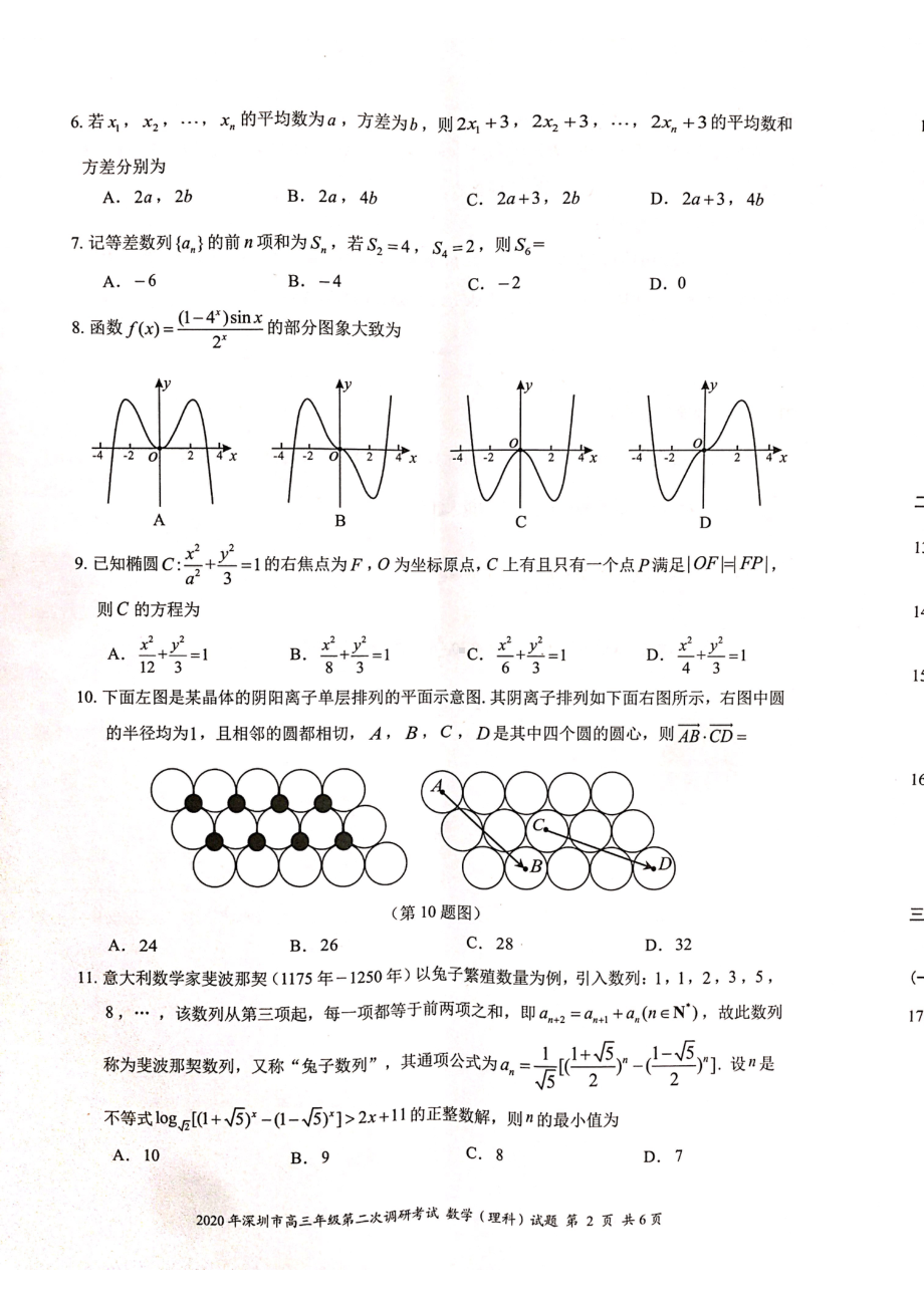 2021届深圳市高三理科数学二模试卷及答案.pdf_第2页