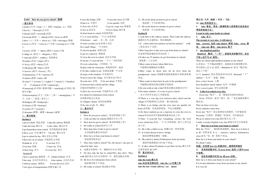 人教版七年级下册 英语 知识点Unit3 知识点提纲.doc_第1页