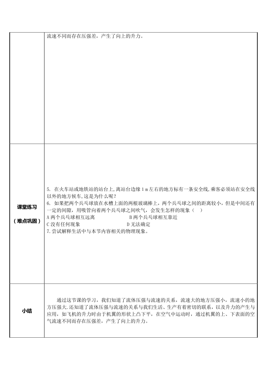 2020-2021学年人教版物理八下册：9.4流体压强与流速的关系-教案(9).docx_第2页