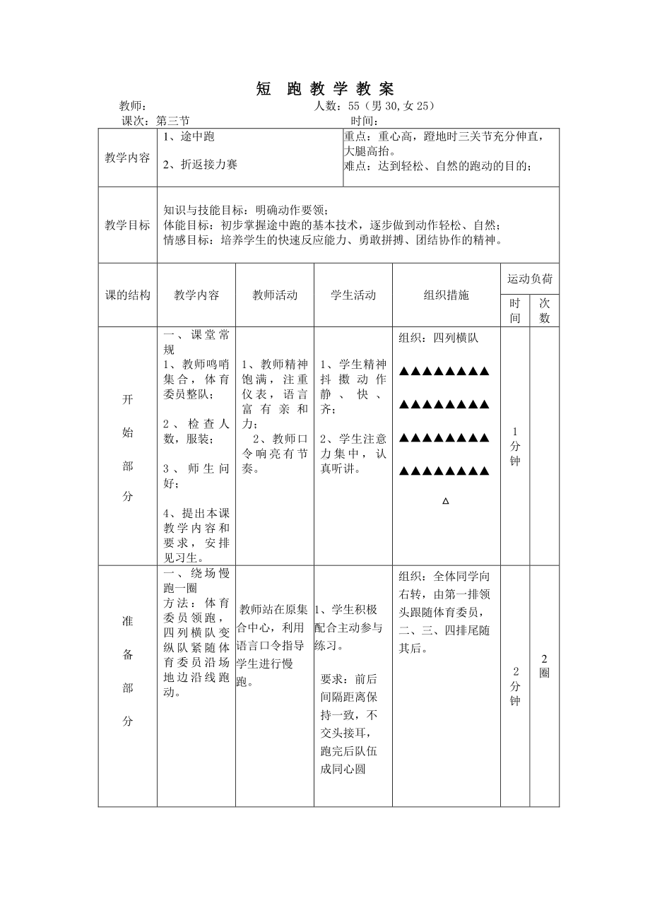 2020—2021学年人教版七年级体育全一册：第2章田径短跑-教案.doc_第1页