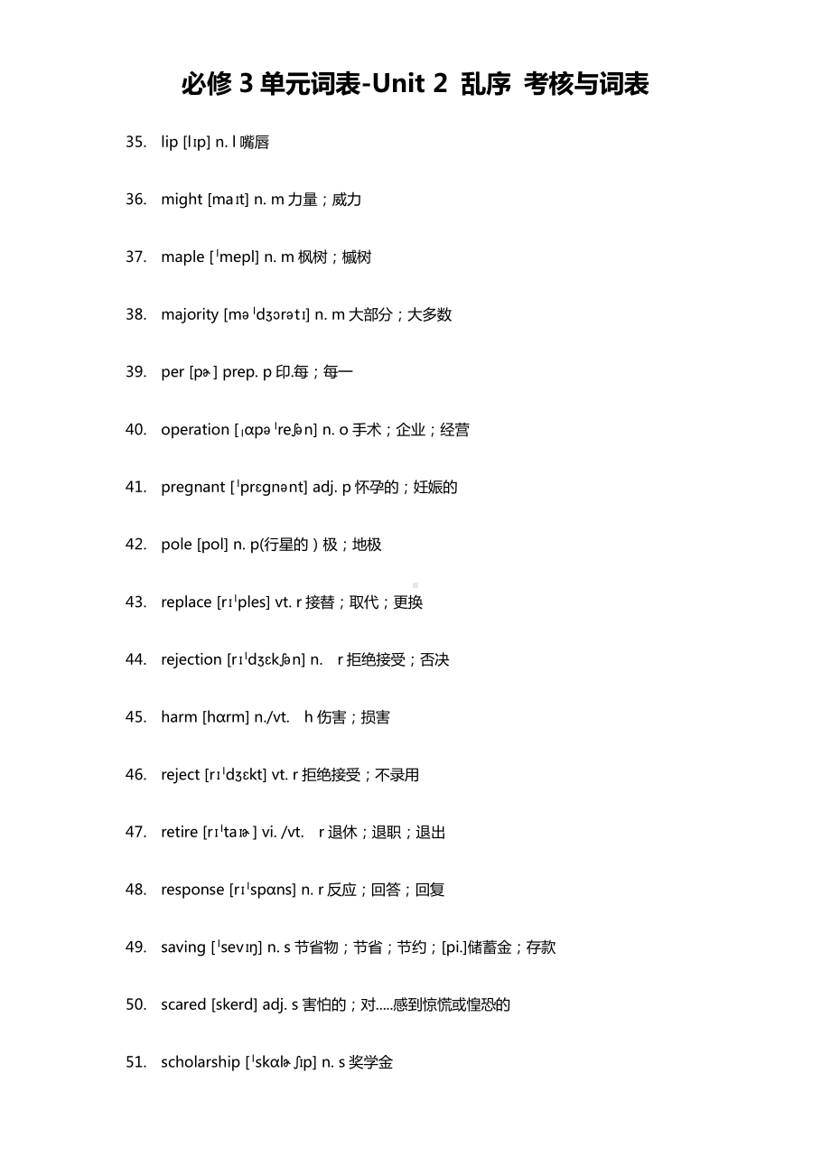 2019新教材人教版必修3单元词表 Unit 2 乱序 词表与考核.docx_第3页