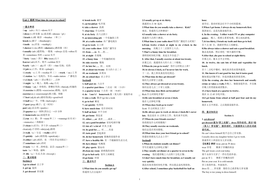 人教版七年级下册 英语Unit2知识点提纲.doc_第1页