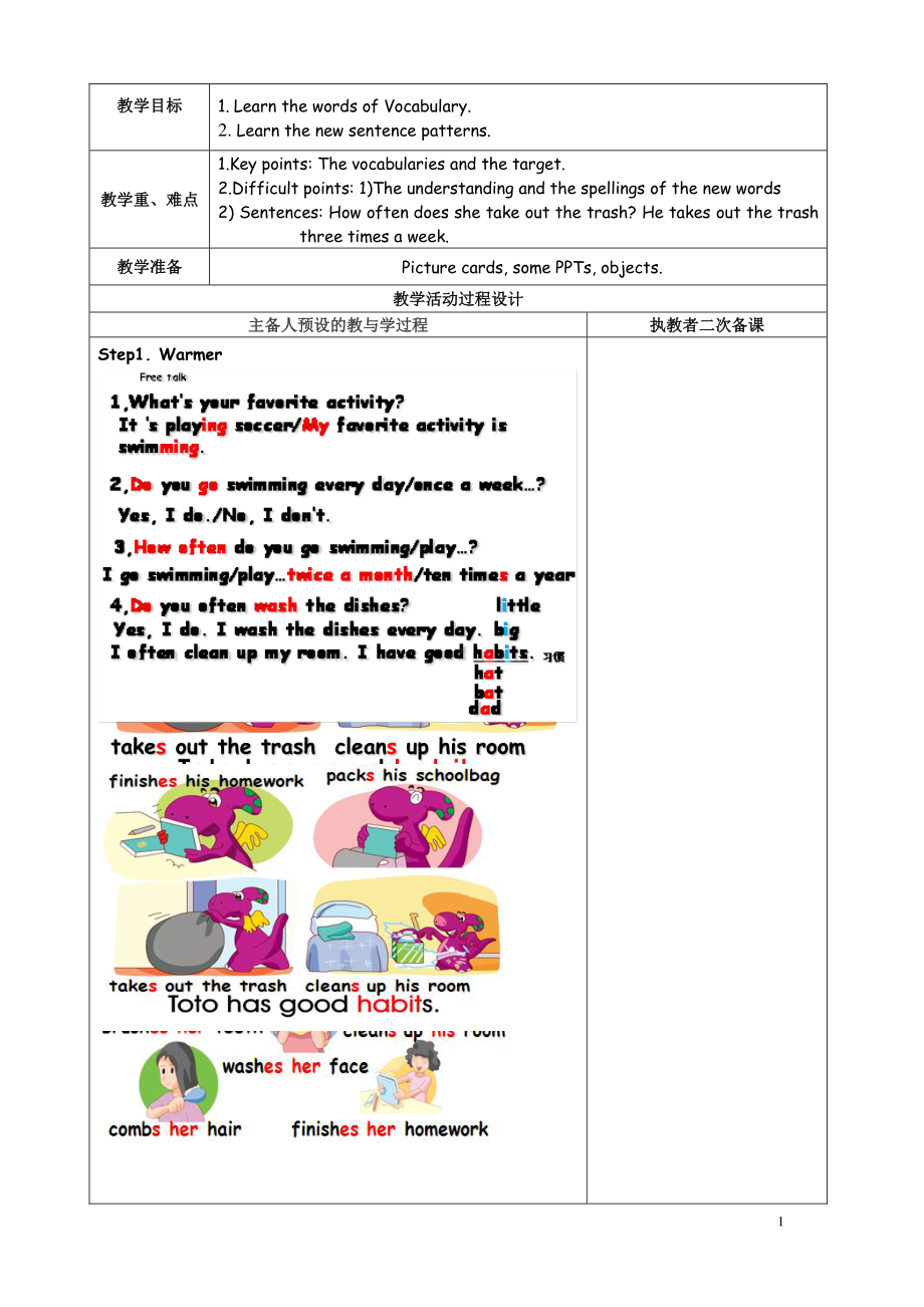 冀教版（一起）五下-Unit 4 Good Habits-Lesson 19 Eat More Vegetables and Fruit-教案、教学设计--(配套课件编号：10bb2).doc_第1页