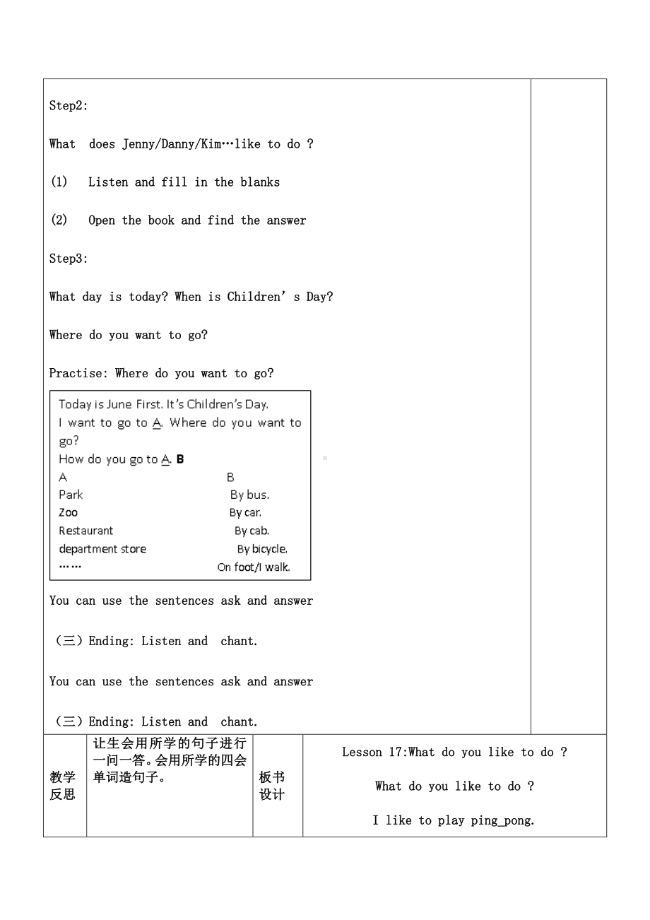 冀教版（一起）四下-Unit 3 More About Me-Lesson 17 What Do You Like to Do -教案、教学设计-公开课-(配套课件编号：41a49).docx_第2页