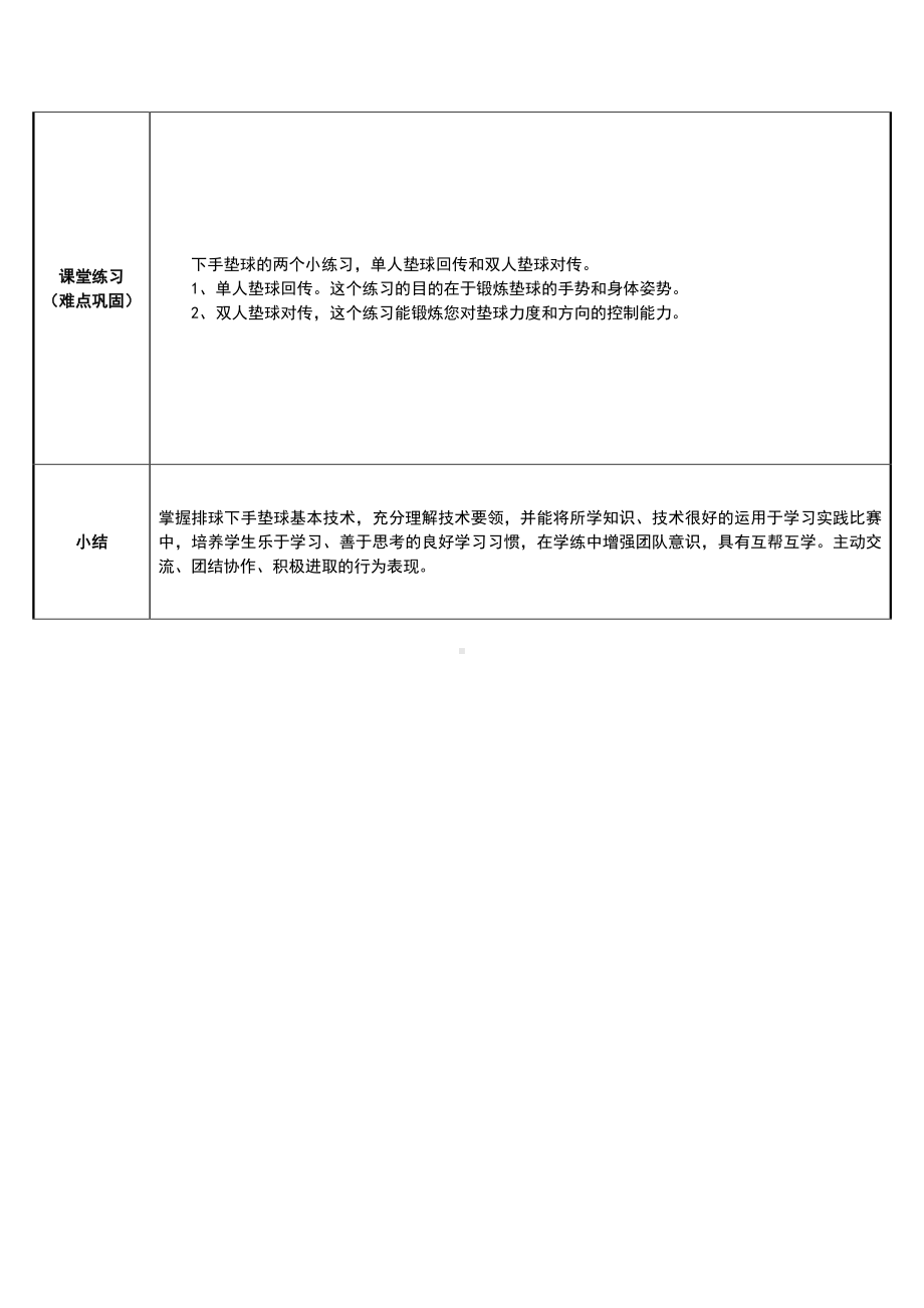 2020—2021学年人教版七年级体育全一册-第5章排球排球下手垫球(复习课)教案.doc_第2页