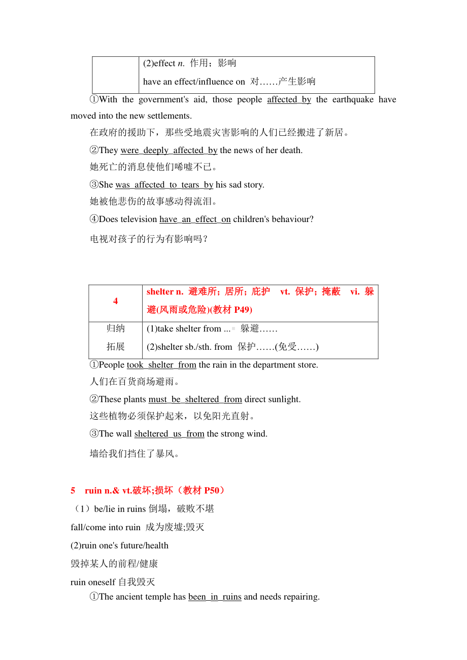 2019新人教版高中英语必修第一册Unit4 Natural disasters核心考点归纳.doc_第2页