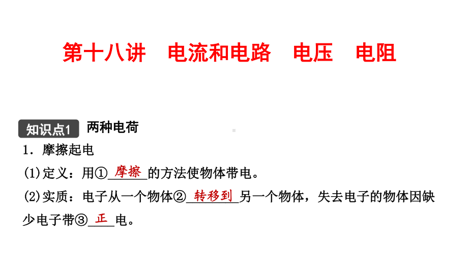 江西省2021年中考物理考点复习课件《第十八讲 电流和电路　电压　电阻》.pptx_第1页