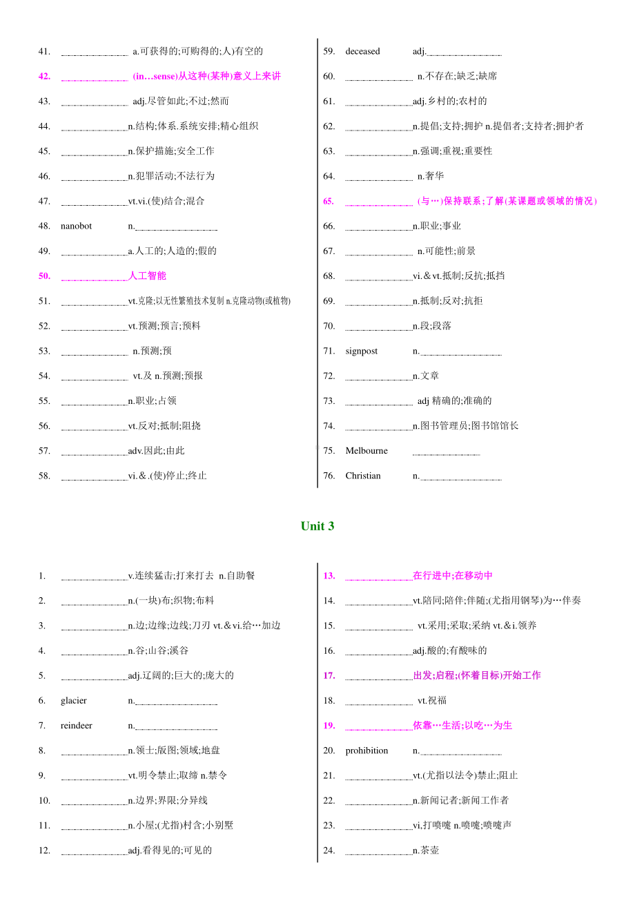 2019新人教版高中英语必修第一册全册单词默写自检表（无答案）.doc_第3页