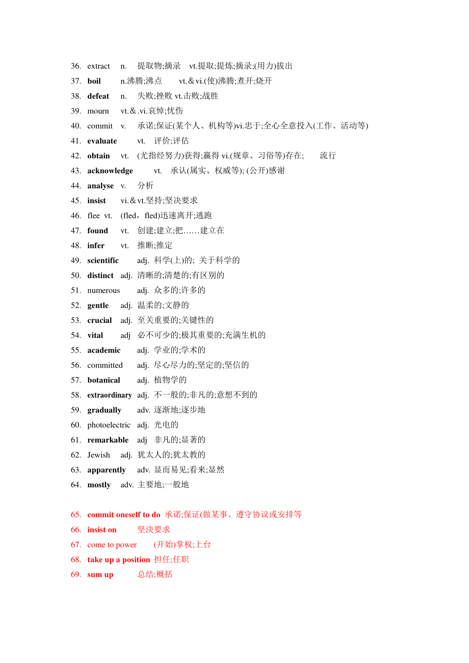 2019新人教版高中英语选修第一册Unit1 People of Achievement 词汇（词性排列）.docx_第2页