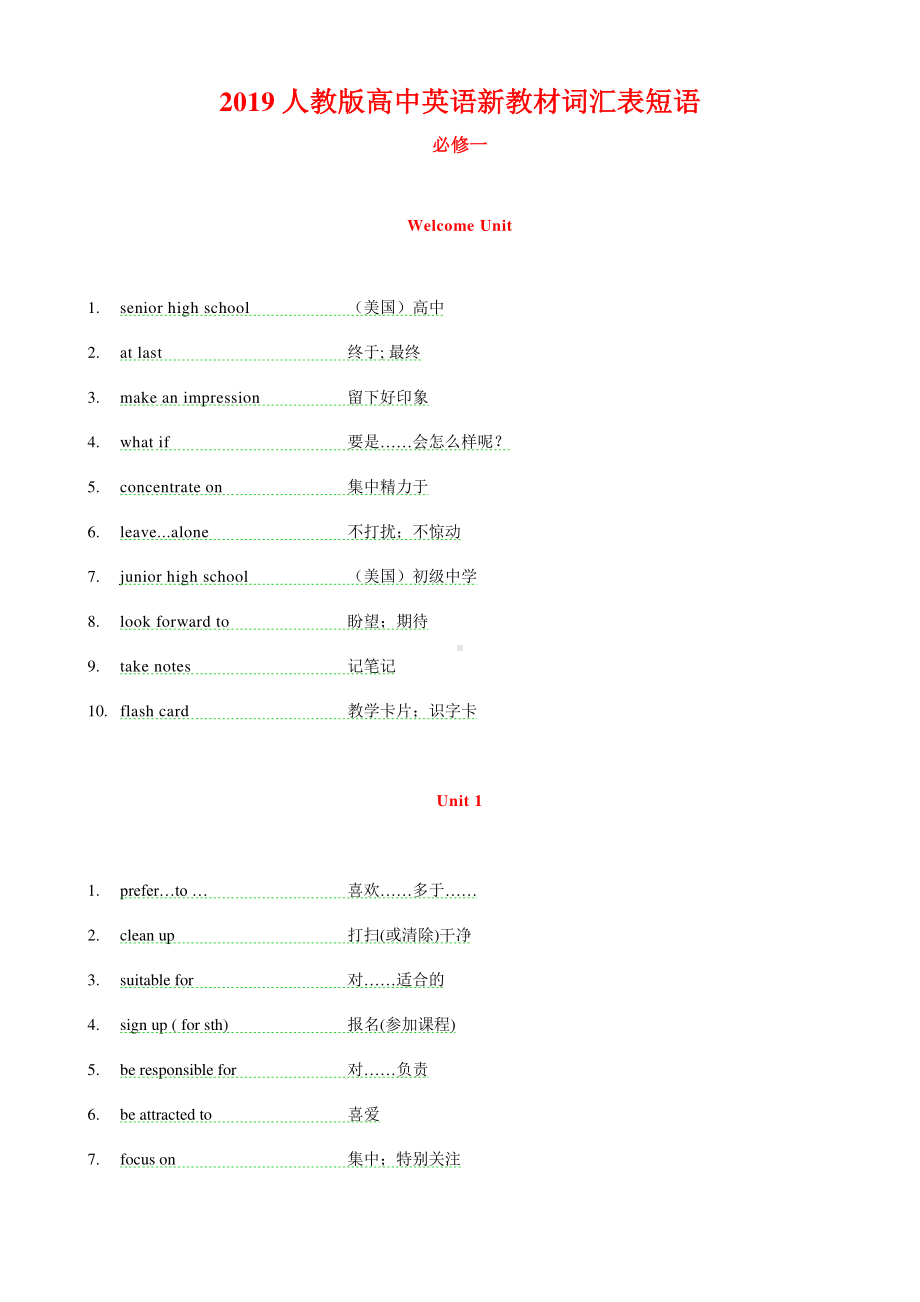 2019新人教版高中英语必修第三册新教材必修一至必修三词汇表短语总结.docx_第1页