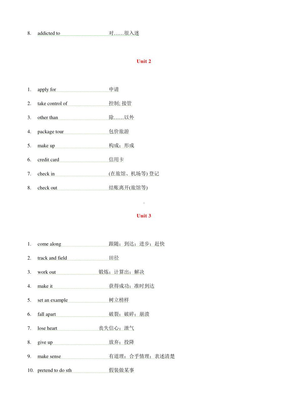 2019新人教版高中英语必修第三册新教材必修一至必修三词汇表短语总结.docx_第2页