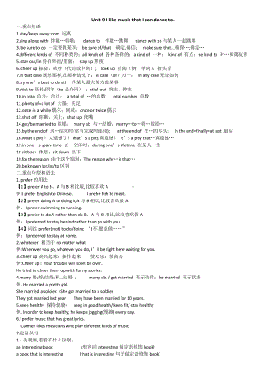 人教版九年级全册英语Unit9重点词组句型语法.doc