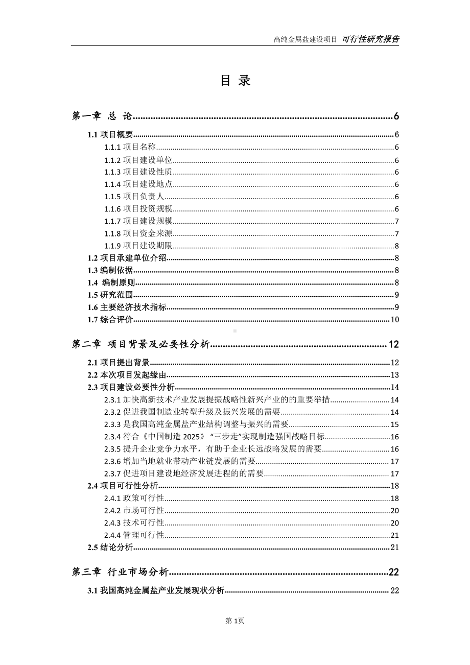 高纯金属盐建设项目可行性研究报告-可参考案例-备案立项.doc_第2页