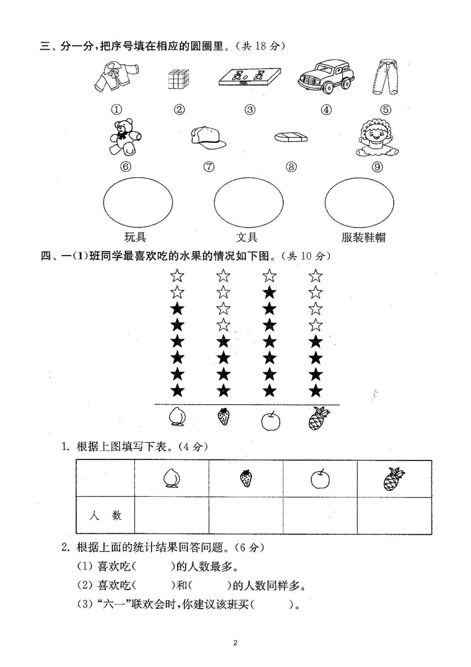 小学数学人教版一年级下册第三单元《分类与整理》检测卷5.doc_第2页