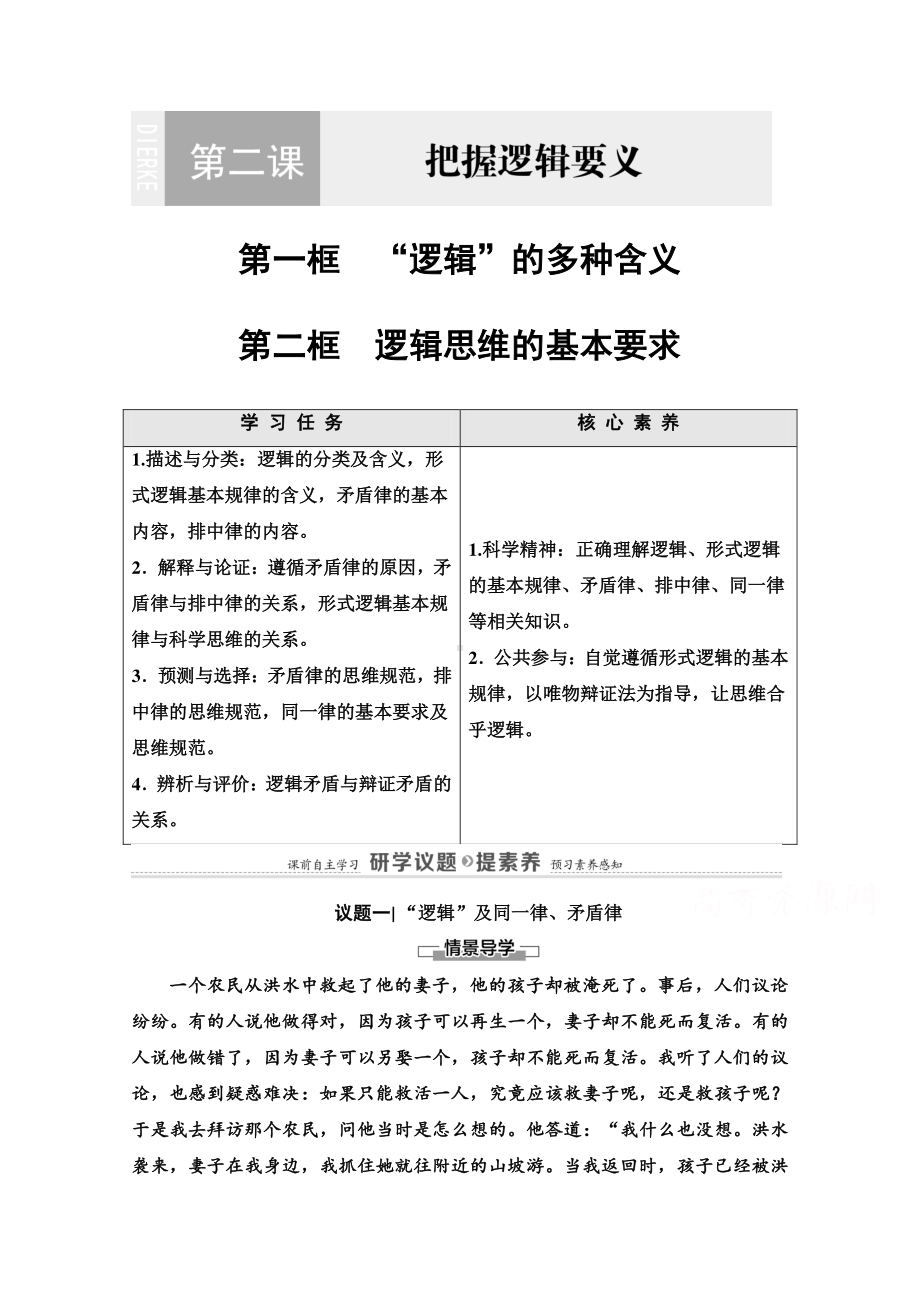 （新教材）2022版高中政治选择性必修3学案：第1单元 第2课 第1框　“逻辑”的多种含义 第2框　逻辑思维的基本要求 （含答案）.doc_第1页