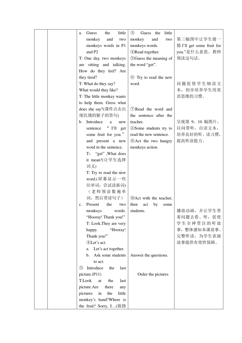 冀教版一起三下-Unit 4 Healthy Me-Lesson 24 A Little Monkey-教案、教学设计-市级优课-(配套课件编号：70537).doc_第3页