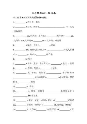 人教版九年级英语 Unit 1 考前必背词汇、短语、句子自测听写默写卷（有答案）.docx