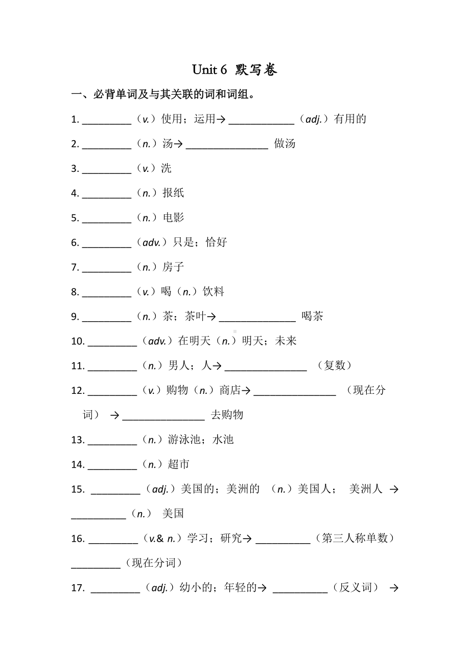 人教版七年级下册英语 Unit 6 必背词汇、短语、句子听写默写卷（有答案）.docx_第1页