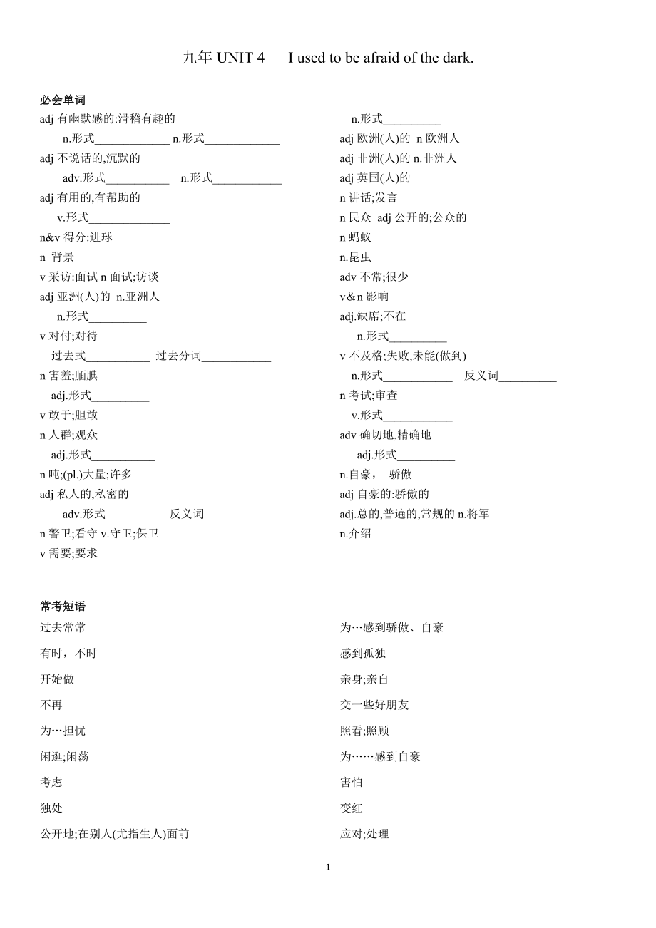 精）人教版九年级全册英语Unit4知识清单 习题 （答案不全）.zip