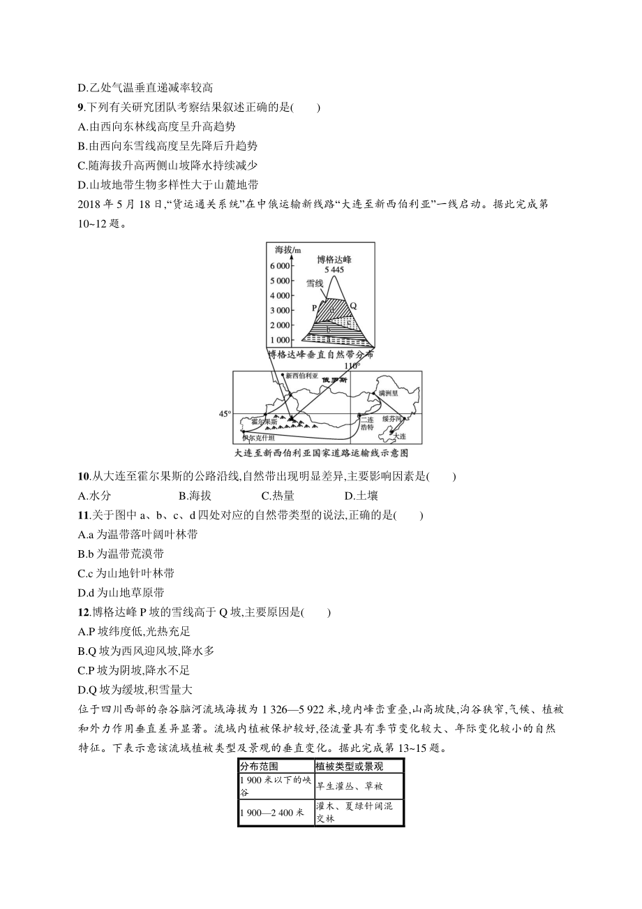 2022年（新教材湘教版）新高考地理一轮复习专题测试第五、六章　地球上的植被与土壤　自然环境的整体性与差异性.docx_第3页