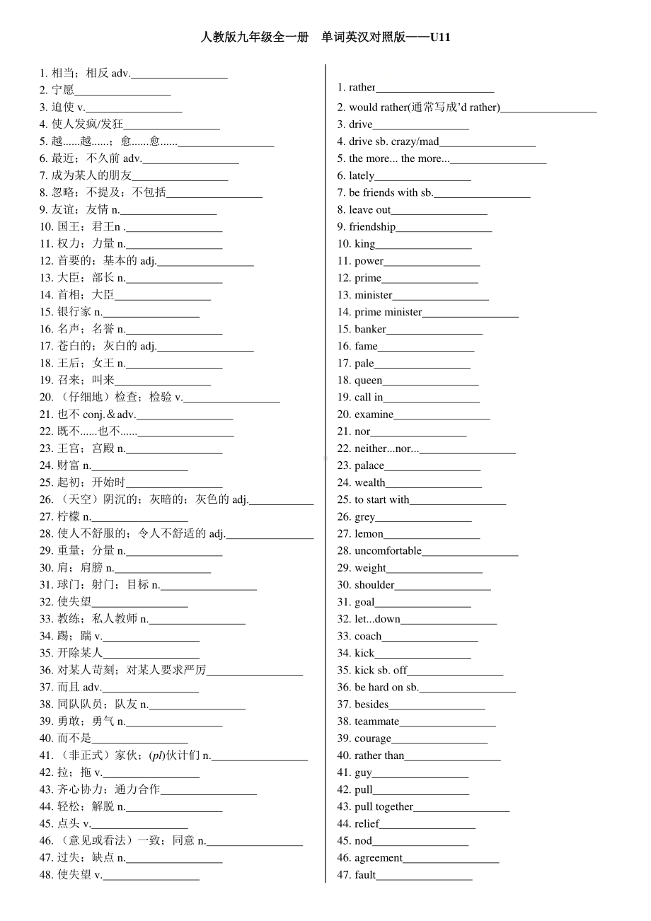 人教版新目标九年级全一册英语 单词英汉对照版-Unit11.docx_第1页