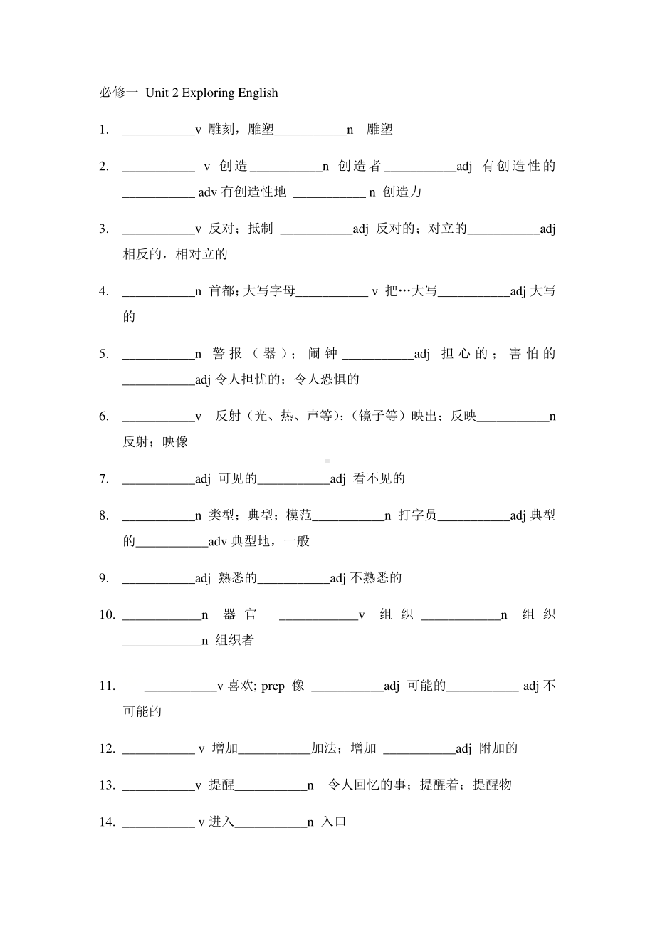 2021新外研版高中英语必修第一册Unit 2 Exploring English 词性转换 （无答案）.docx_第1页