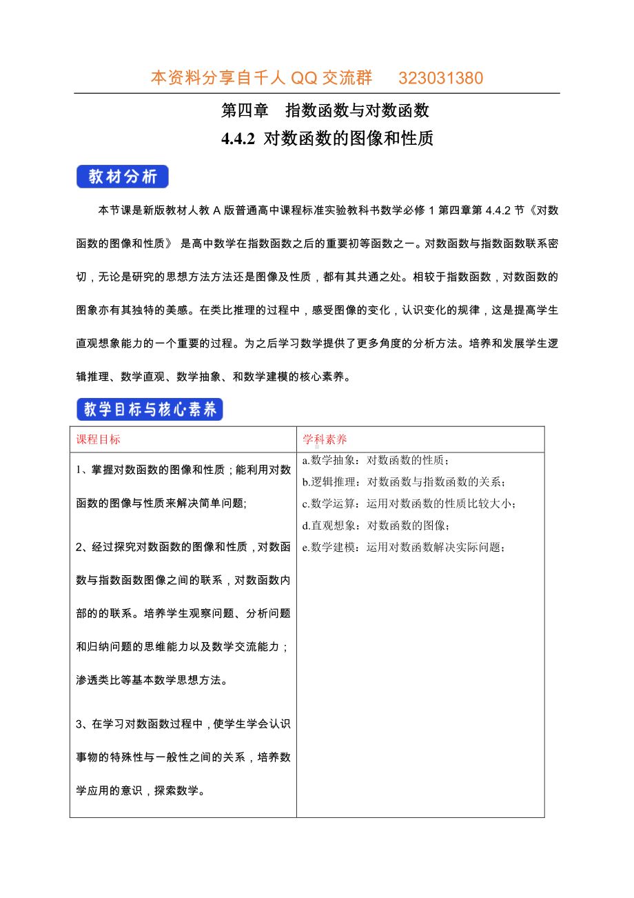 人教A版高中数学必修第一册4.4.2《对数函数的图像和性质》教案（1）.docx_第1页