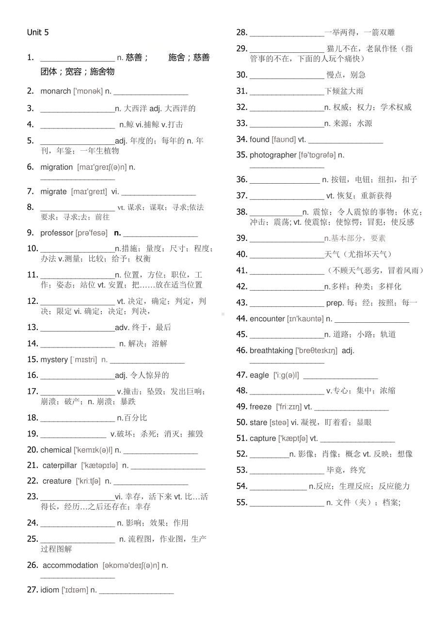 2021新外研版高中英语必修第一册课文单词unit 5 单词 默写版.docx_第1页