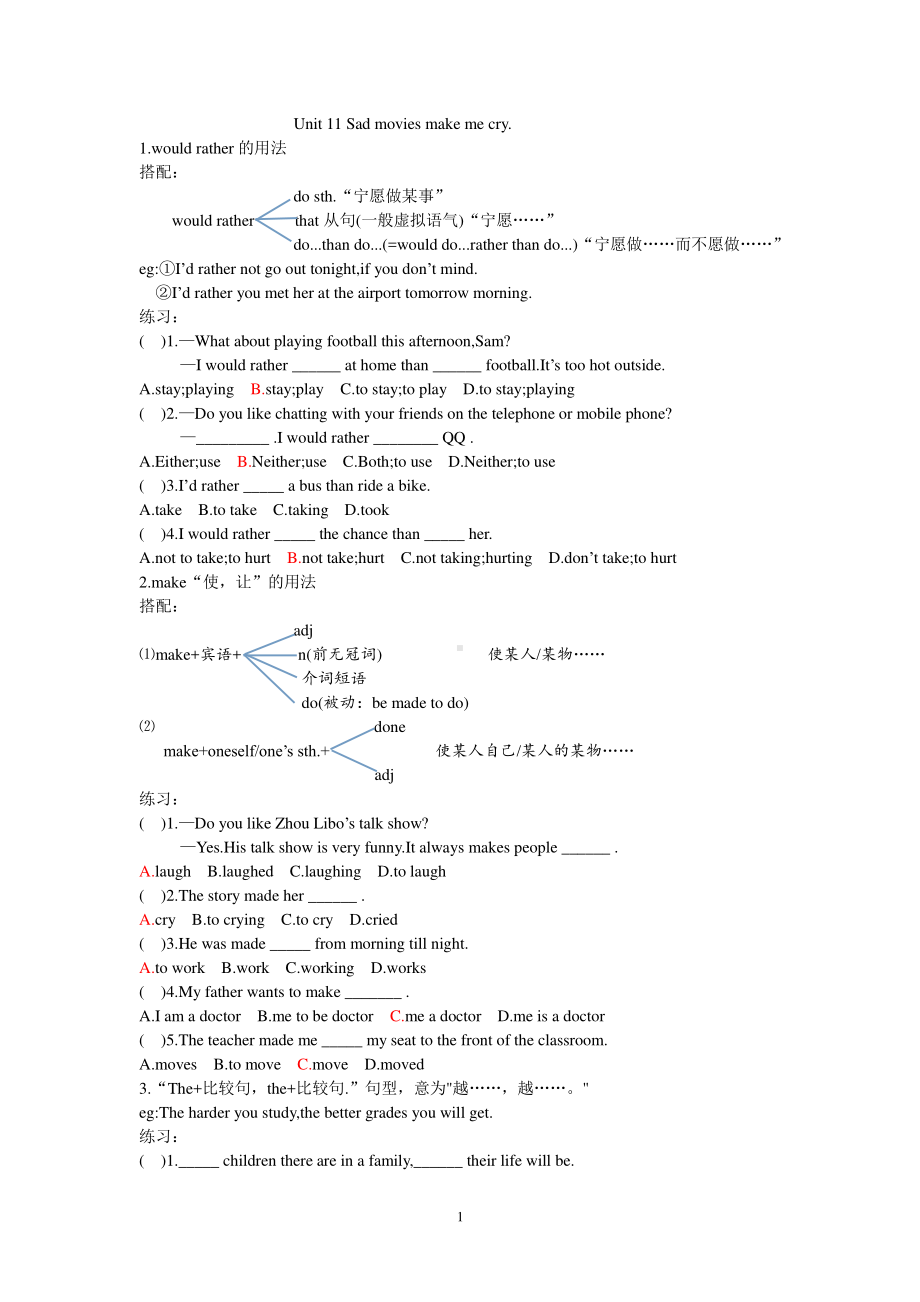 人教版九年级英语Unit 11 Sad movies make me cry知识点学案.doc_第1页