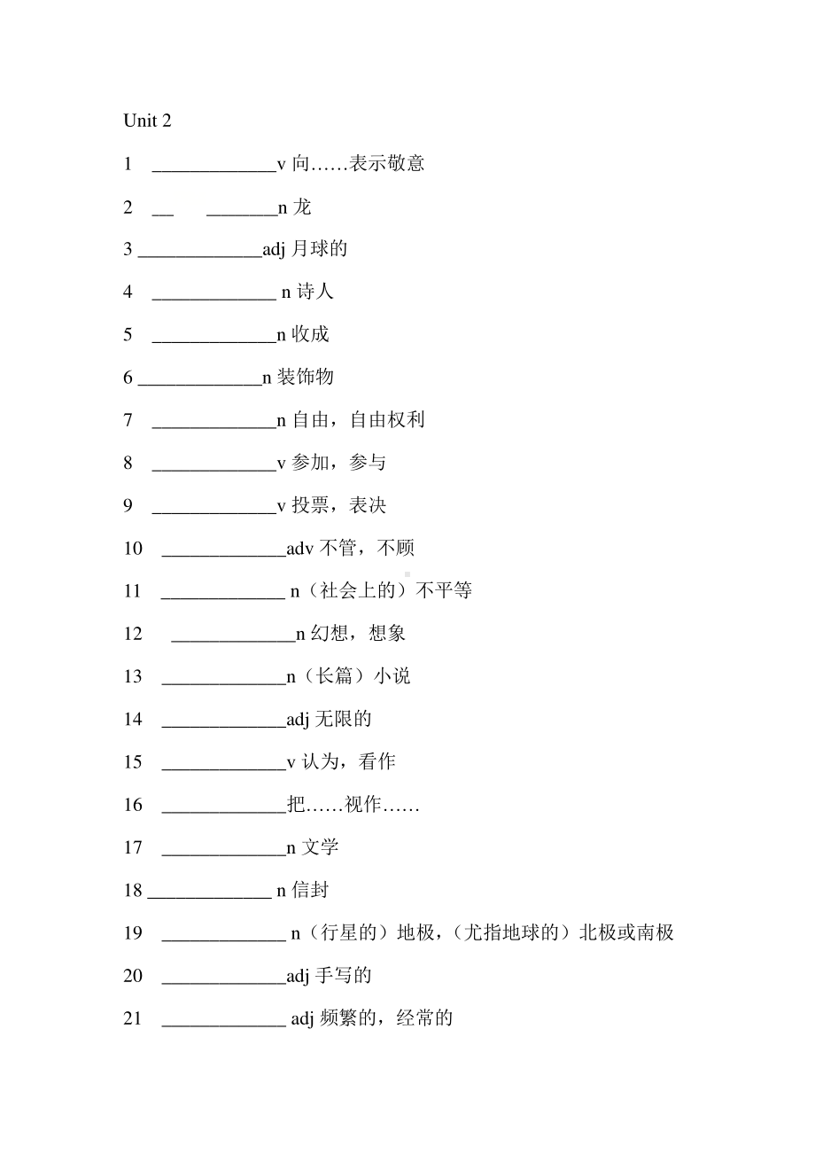 2021新外研版高中英语必修第二册unit 2单词表 汉译英默写版.doc_第1页