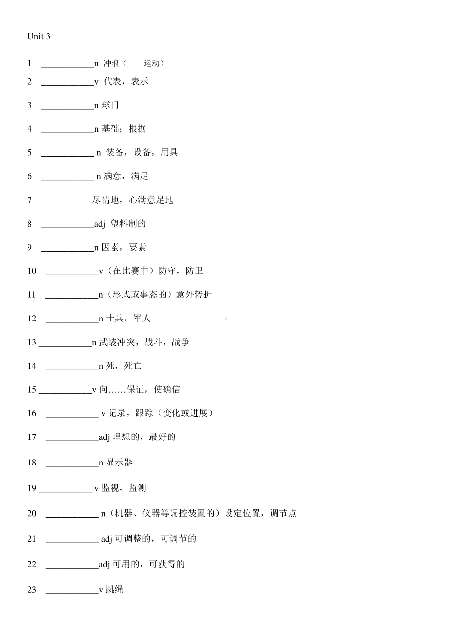 2021新外研版高中英语必修第二册unit 3单词表汉译英默写版.doc_第1页