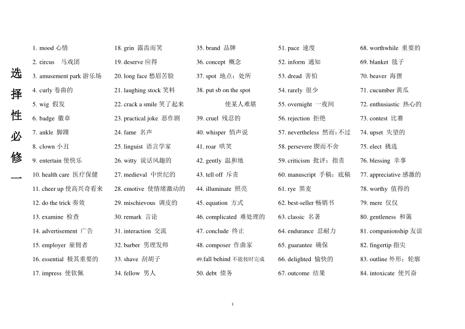 2021新外研版高中英语必修第一册单词电子版%28字母顺序）.doc_第1页