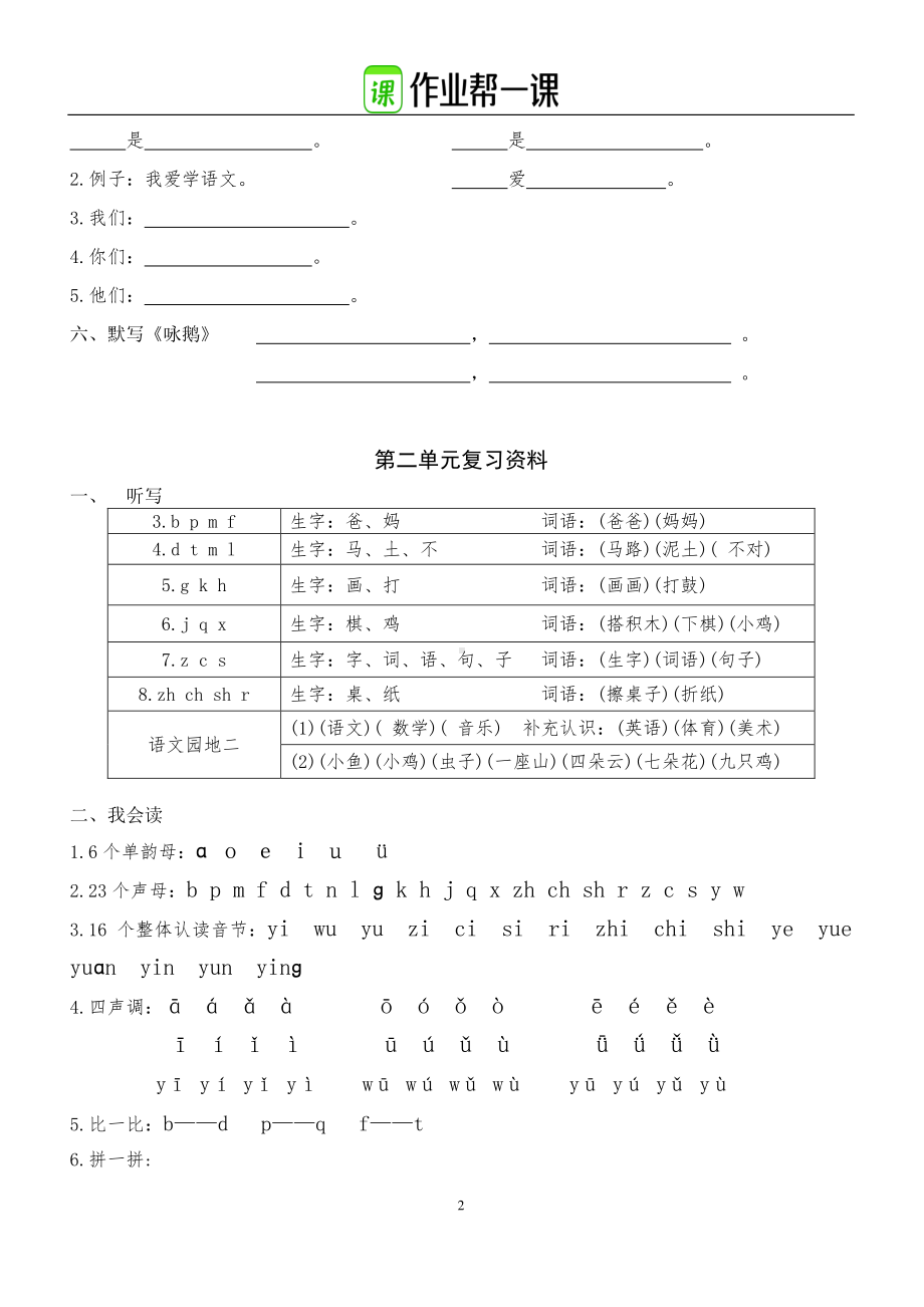 部编版一年级语文上册单元总复习资料.pdf_第2页