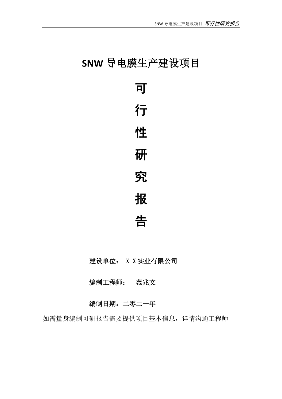 SNW导电膜生产项目可行性研究报告-可参考案例-备案立项.doc_第1页