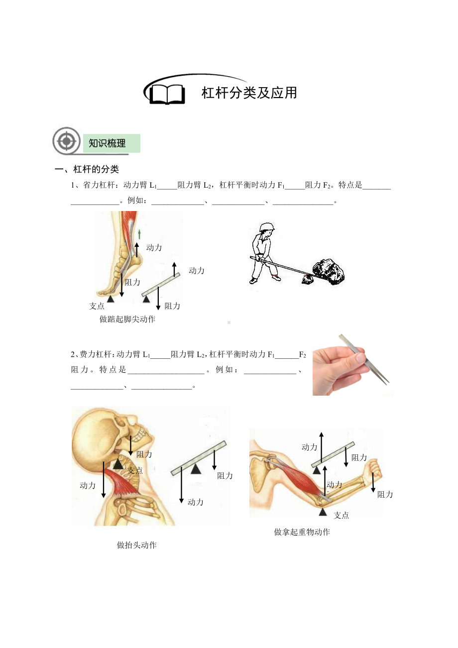 2021上海泸教版八下物理上课辅导讲义：02-杠杆分类及应用（学生版）.doc_第2页