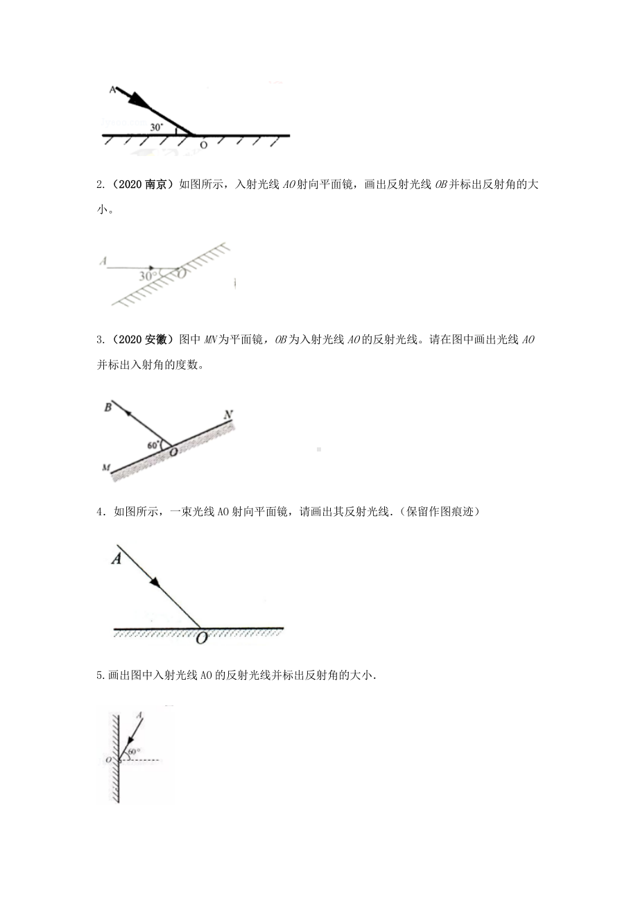 2021年中考物理作图题专题练习：专题01利用光的反射定律的作图题（学生版+解析版）.docx_第3页