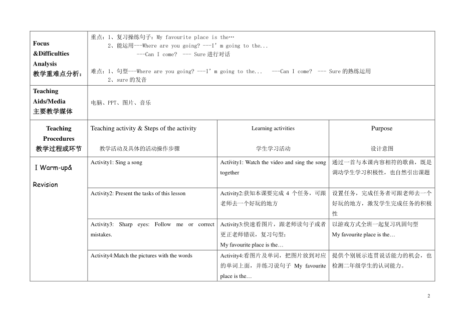 冀教版一年级下册-Unit 4 Places to Go!-Unit 4 Review-教案、教学设计--(配套课件编号：70d84).docx_第2页