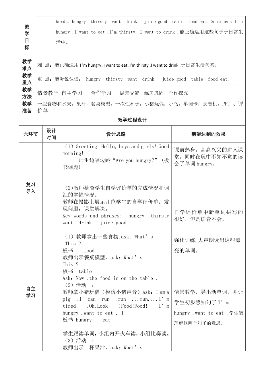 （三起）冀教版三年级下册-Unit 3 Food and Meals-Lesson 13 I’m Hungry!-教案、教学设计-市级优课-(配套课件编号：e0fe2).docx_第1页