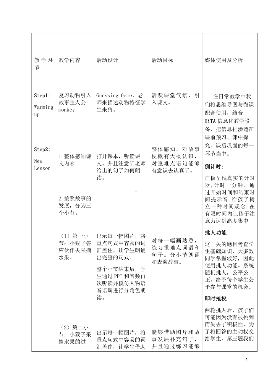 （三起）冀教版三年级下册-Unit 4 Food and Restaurants-Lesson 24 A Little Monkey-教案、教学设计-部级优课-(配套课件编号：701b5).docx_第2页